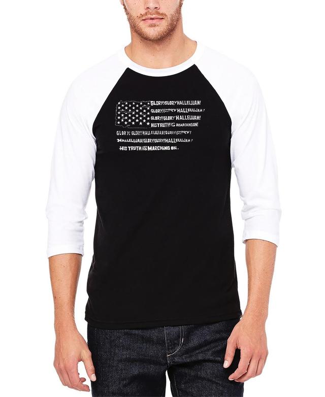 La Pop Art Mens Raglan Baseball 3/4 Sleeve Glory Hallelujah Flag Word Art T-shirt - Black Product Image