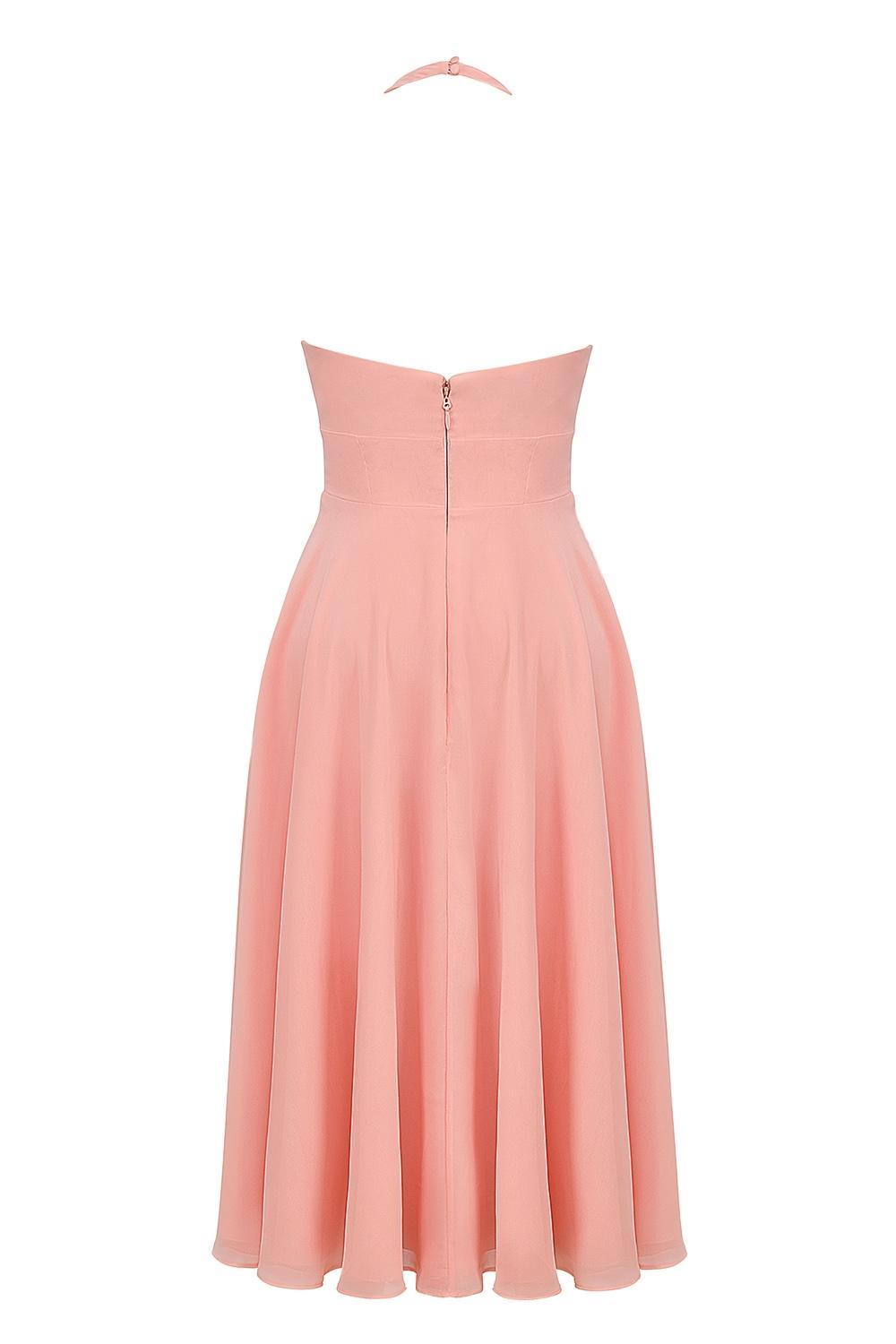 Solada Peach Georgette Halter Sundress Product Image