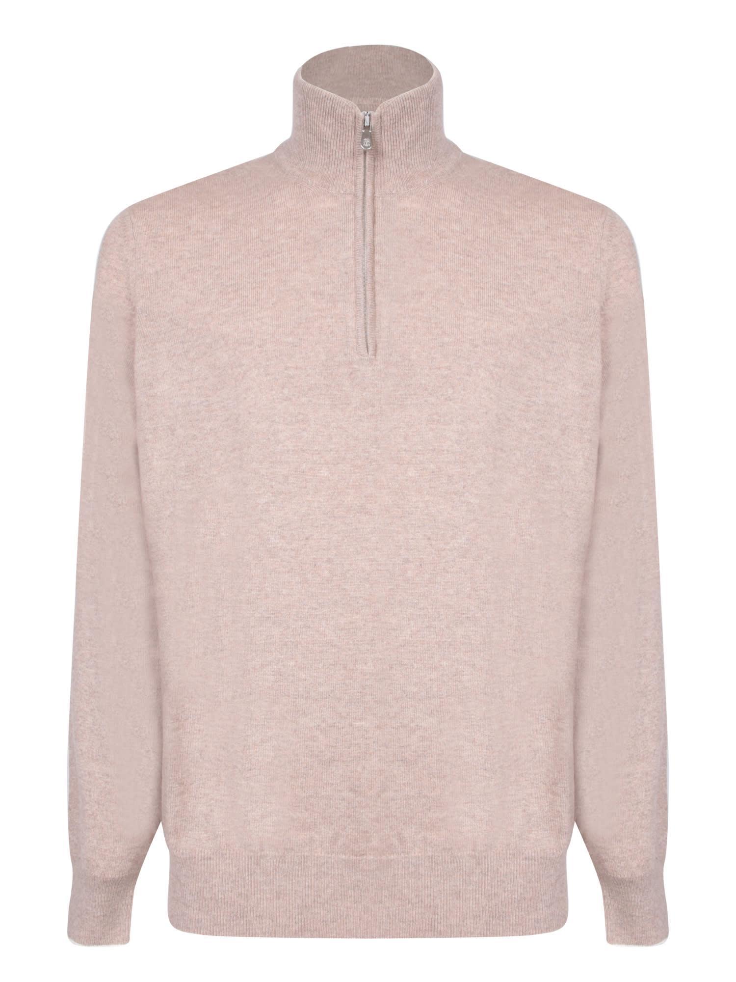 BRUNELLO CUCINELLI Quarter-zip Cashmere Jumper In Pink Product Image