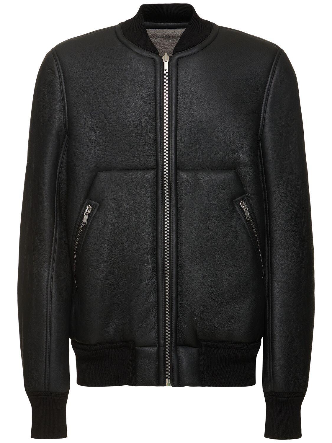 RICK OWENS Classic Flight Shearling Bomber Jacket In Black/pearl Product Image