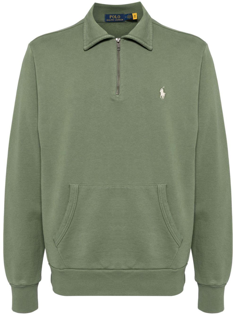 POLO RALPH LAUREN Embroidered-logo Half-zip Sweatshirt In Green Product Image