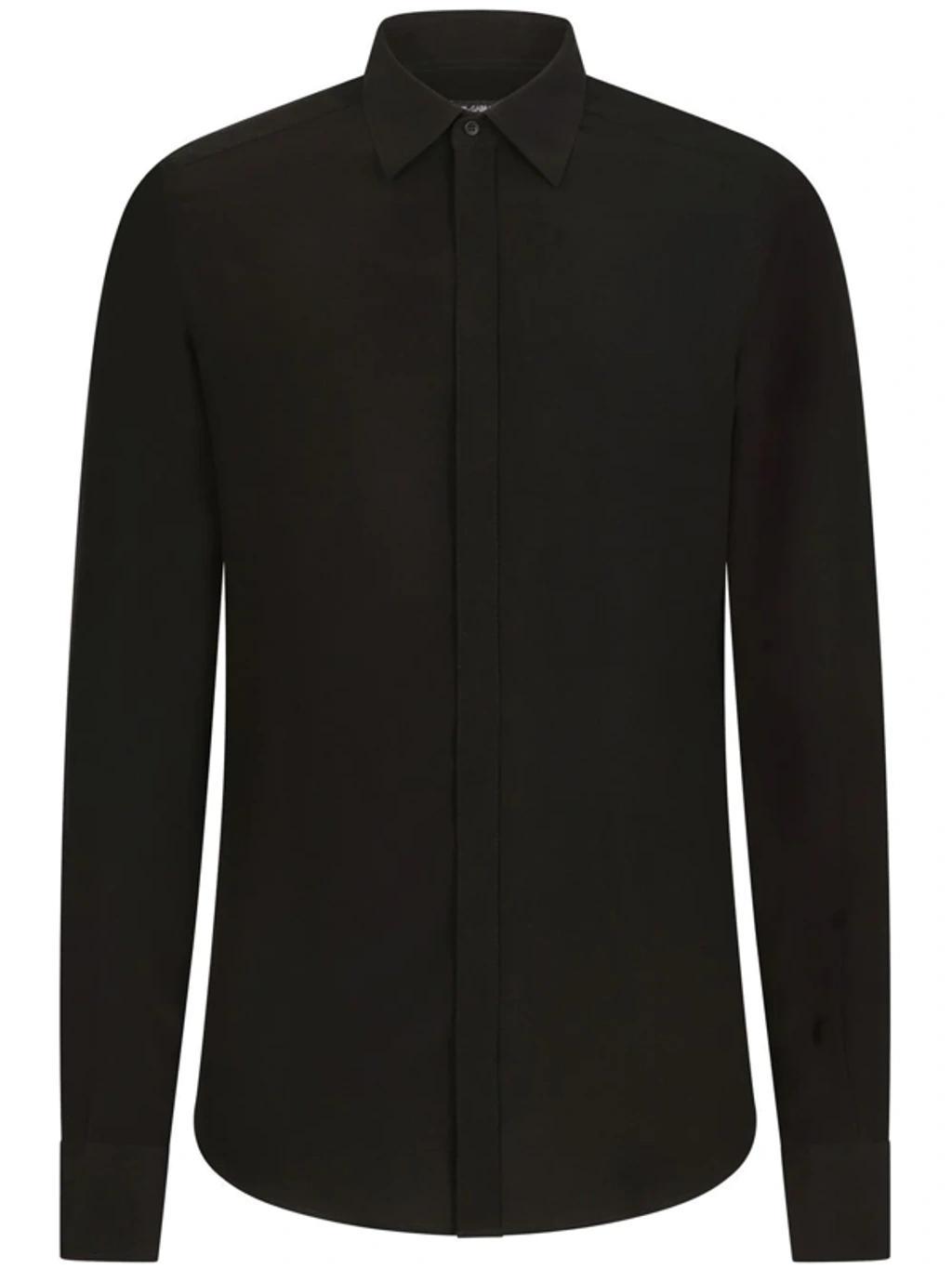 Plain Long-sleeve Shirt In Black Product Image