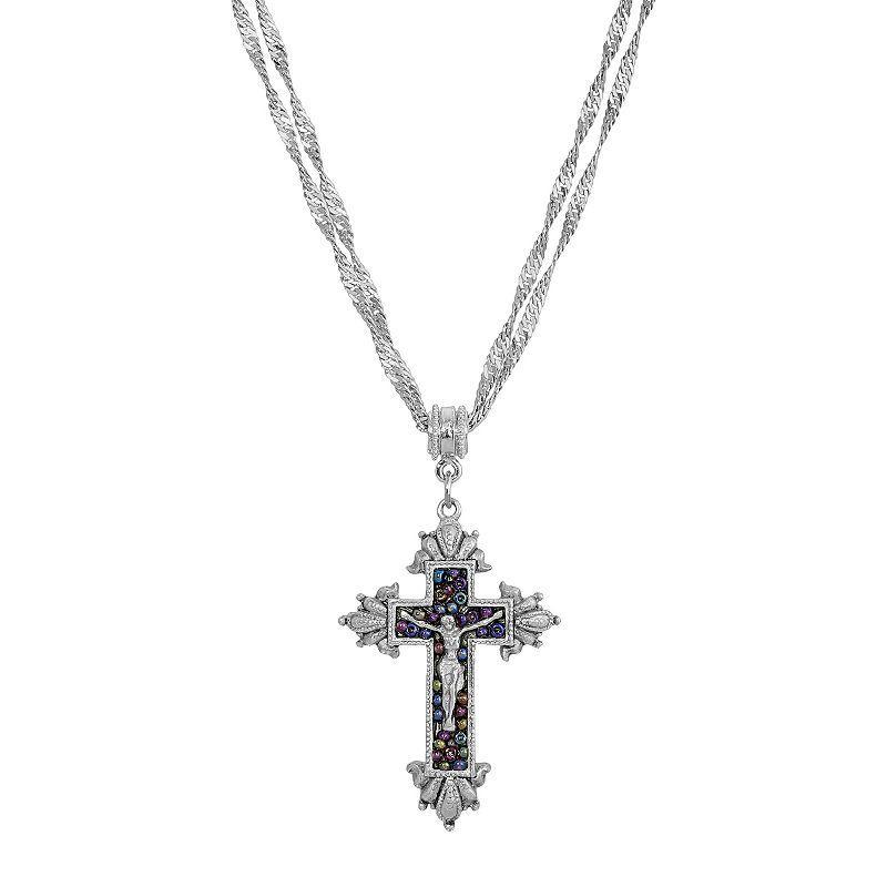 Symbols of Faith Crucifix with Purple Seed Bead Necklace, Womens, Multi Product Image