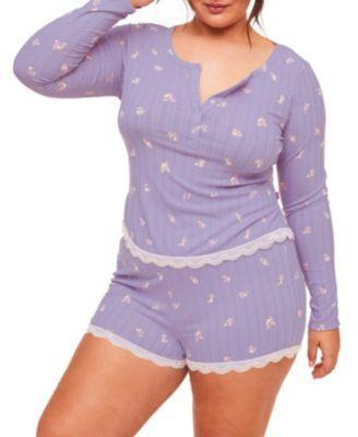 Plus Size Kennedy Pajama Long Sleeve Henley & Short Set Product Image