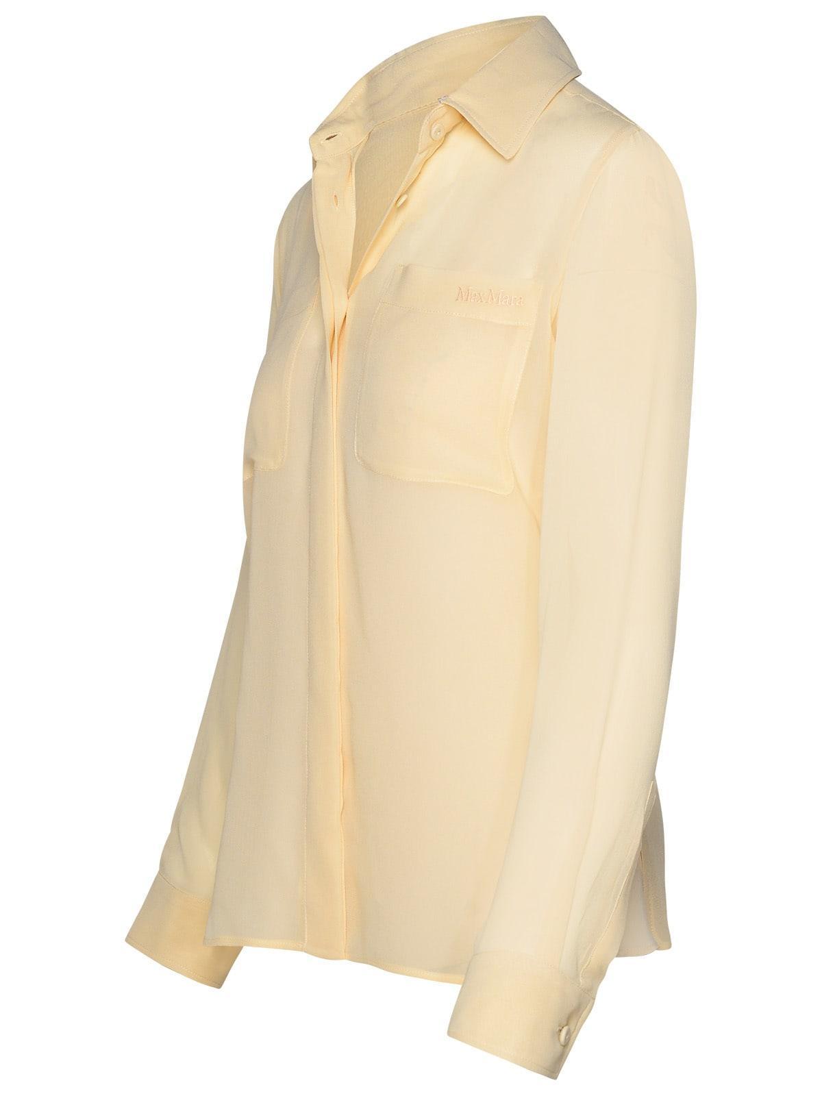 MAX MARA Blouse Silk Buttoned Cuffs Chest Pockets In Cream Product Image