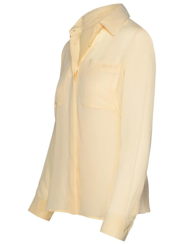 MAX MARA Blouse Silk Buttoned Cuffs Chest Pockets In Cream Product Image