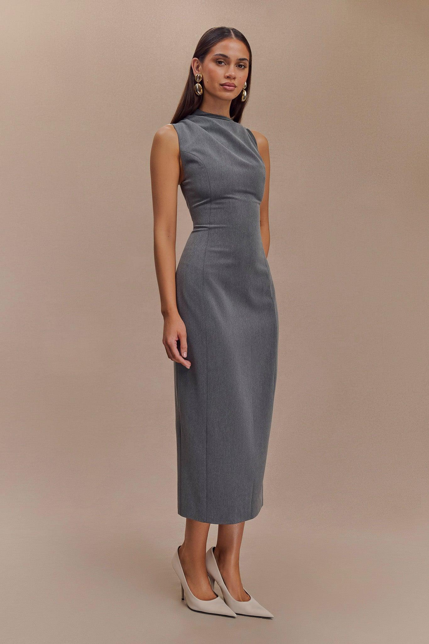 Taylor Draped Crepe Midi Dress - Charcoal Marle Product Image