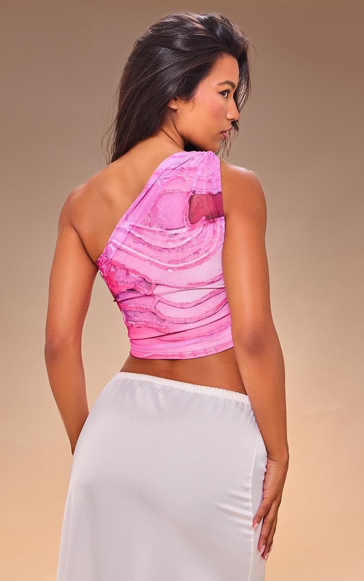 Pink Asymmetric Printed Crop Top Product Image