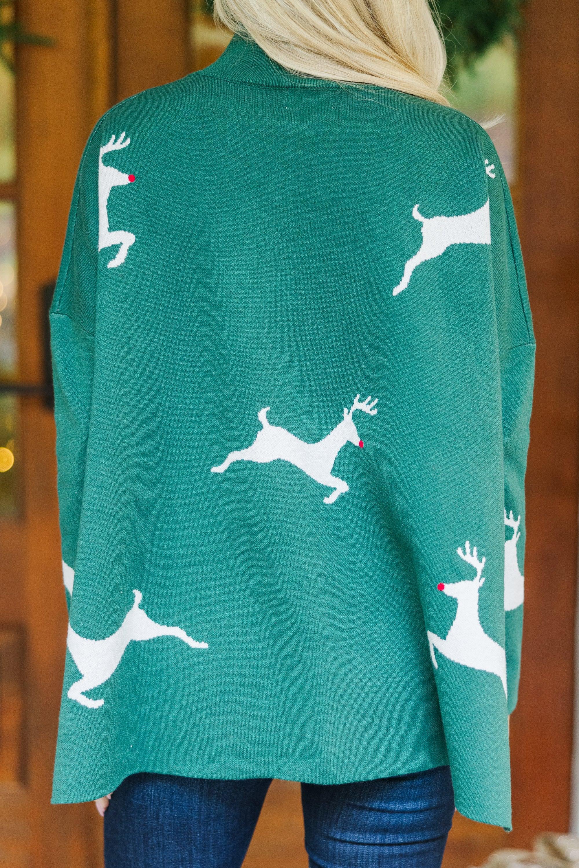 Quick Decisions Emerald Green Reindeer Sweater Female Product Image