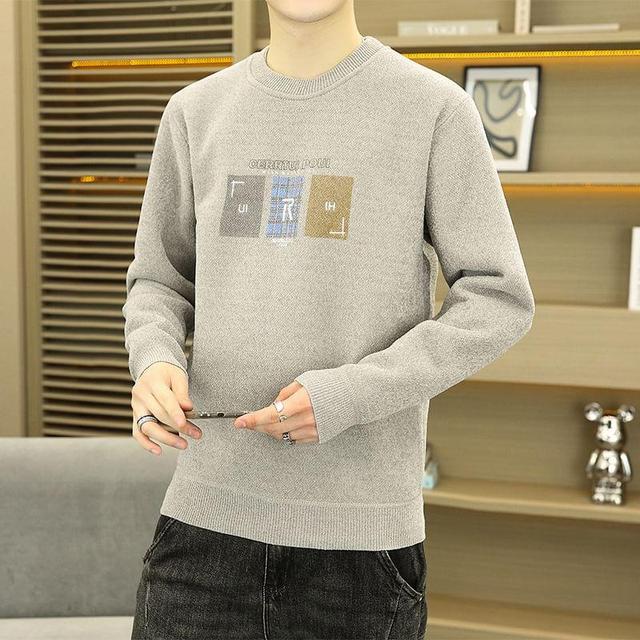 Long-Sleeve Crew Neck Lettering Sweater Product Image