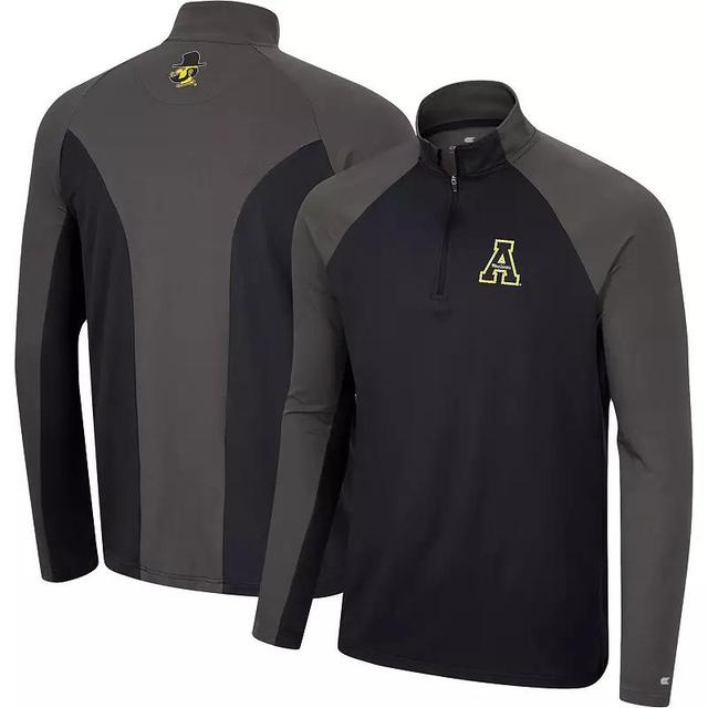 Mens Colosseum Black/Charcoal Appalachian State Mountaineers Two Yutes Raglan Quarter-Zip Windshirt Product Image