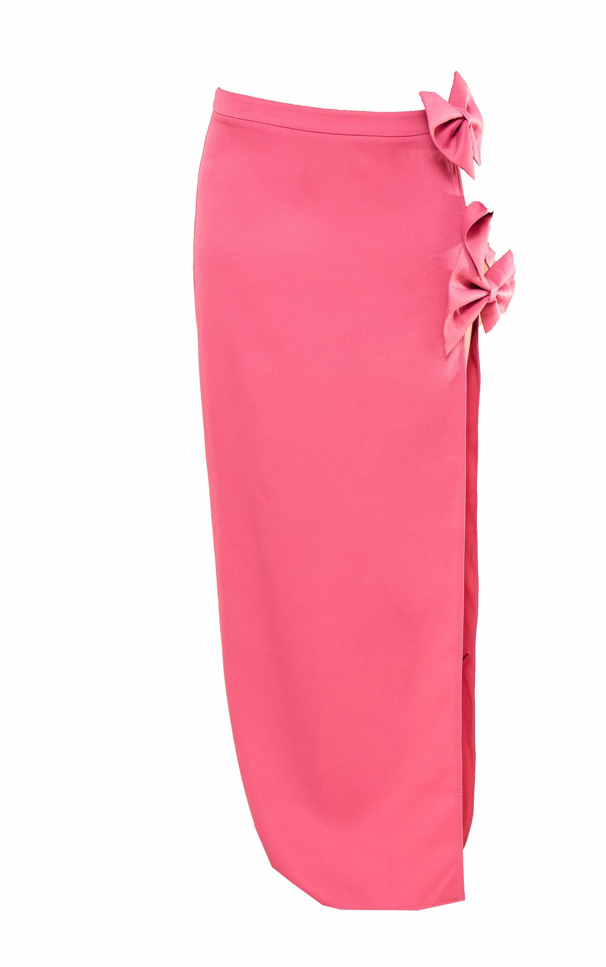 Hot Pink Woven Bow Thigh Detail Maxi Skirt Product Image