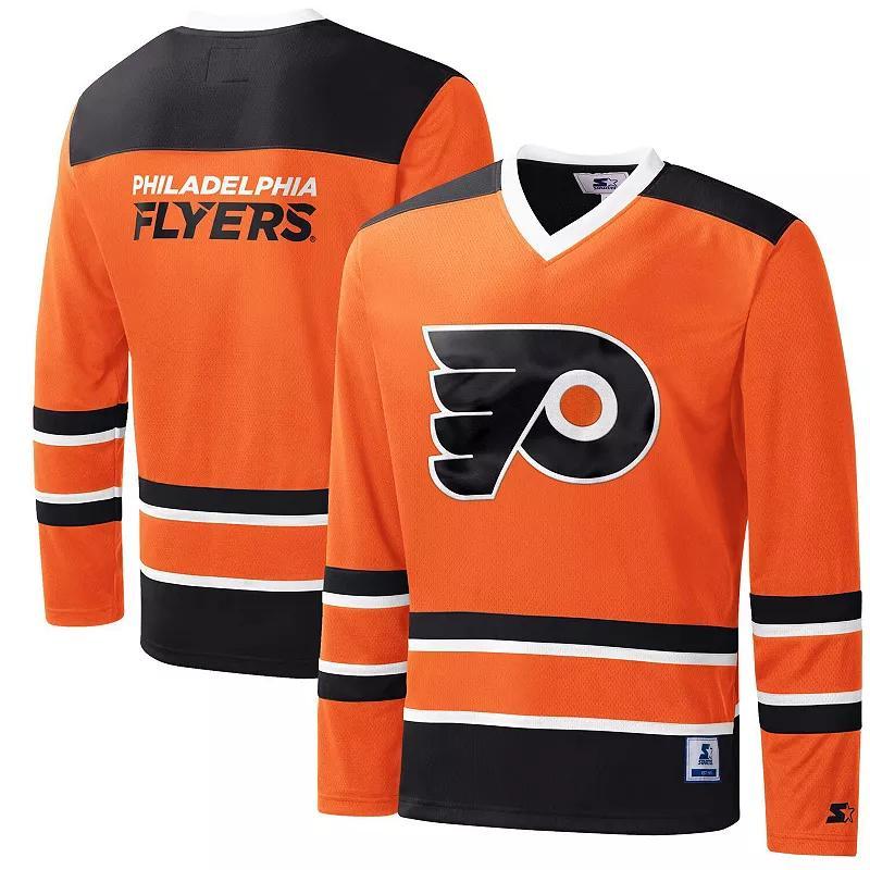 Mens Starter Orange/Black Philadelphia Flyers Cross Check Jersey V-Neck Long Sleeve T-Shirt Product Image