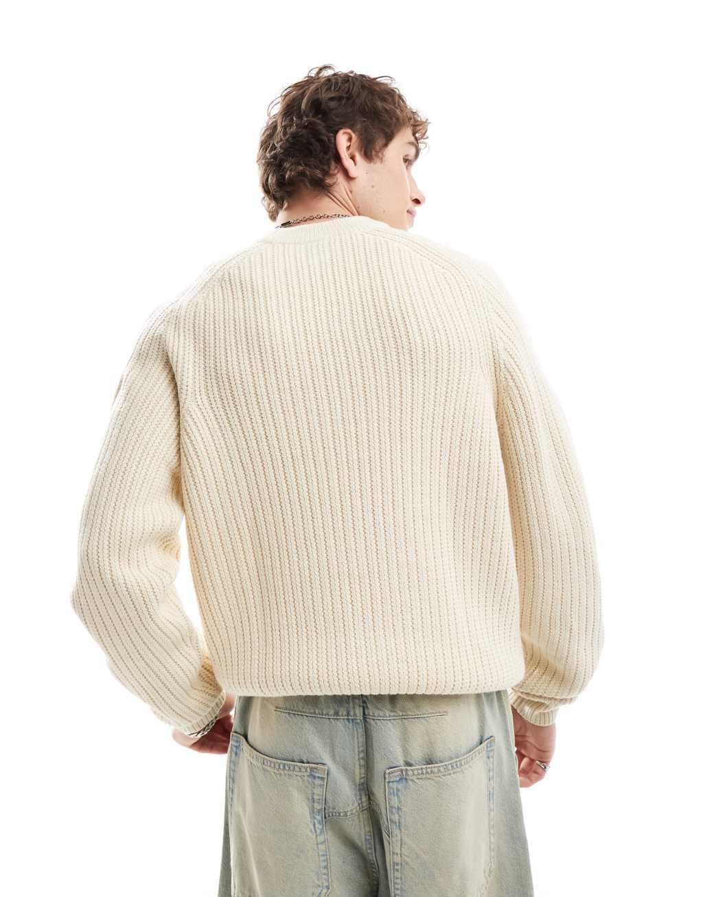 COLLUSION knitted crew neck sweater in ecru Product Image