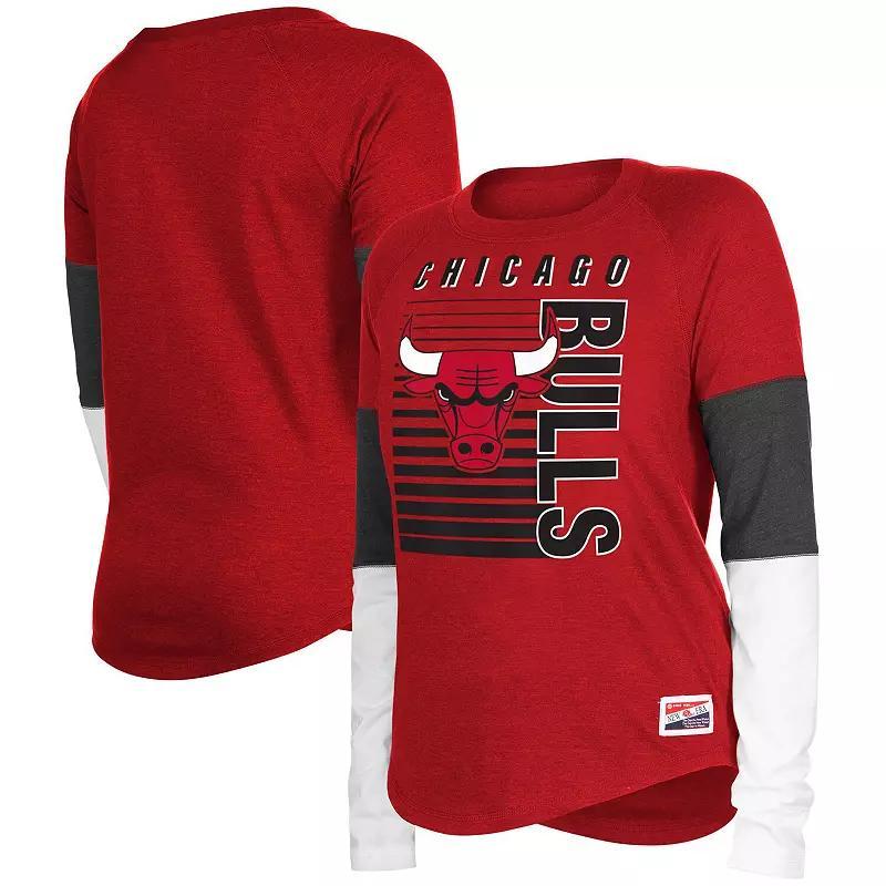 Womens New Era Chicago Bulls Colorblock Raglan Long Sleeve T-Shirt Product Image