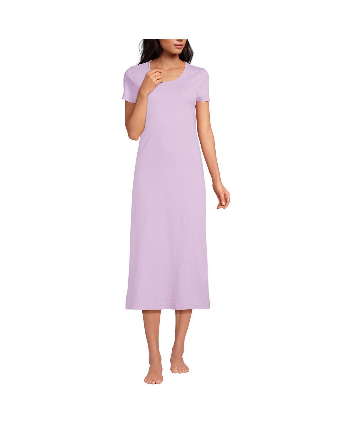 Lands End Womens Cotton Short Sleeve Midcalf Nightgown Product Image