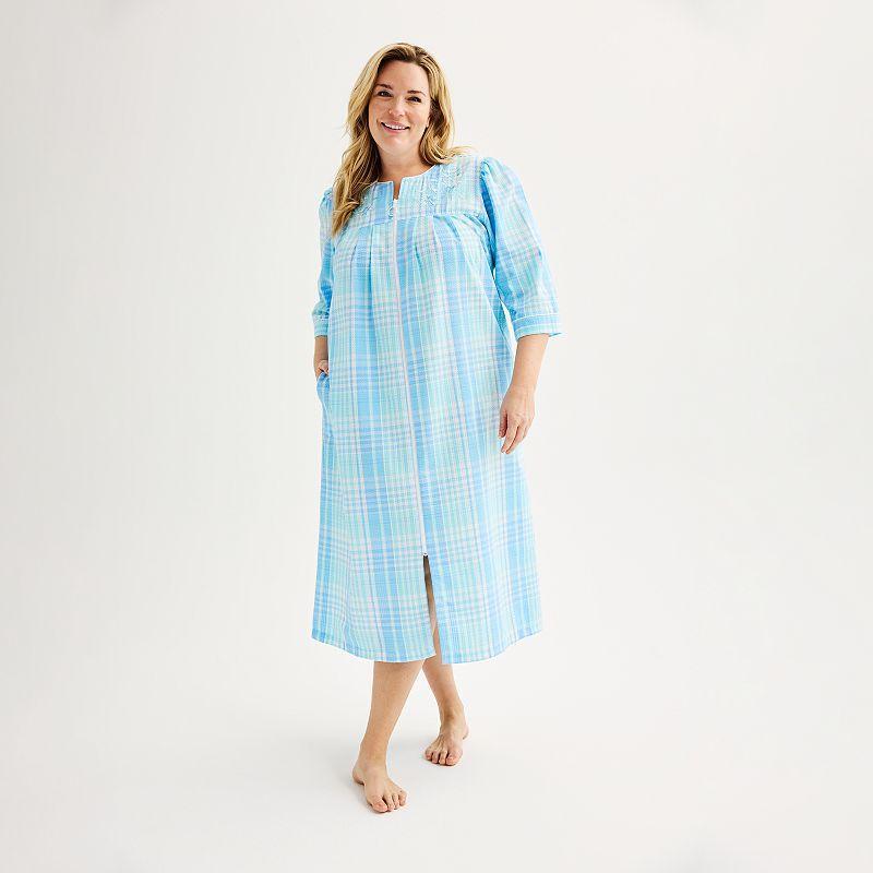 Plus Size Miss Elaine Essentials Seersucker Long Zip Robe, Womens Product Image