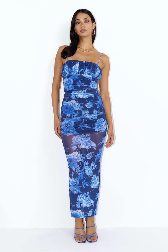 Blossom Mesh Maxi Dress Blue Product Image