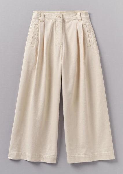 Ecru Denim Pleat Front Pants | Ecru Product Image