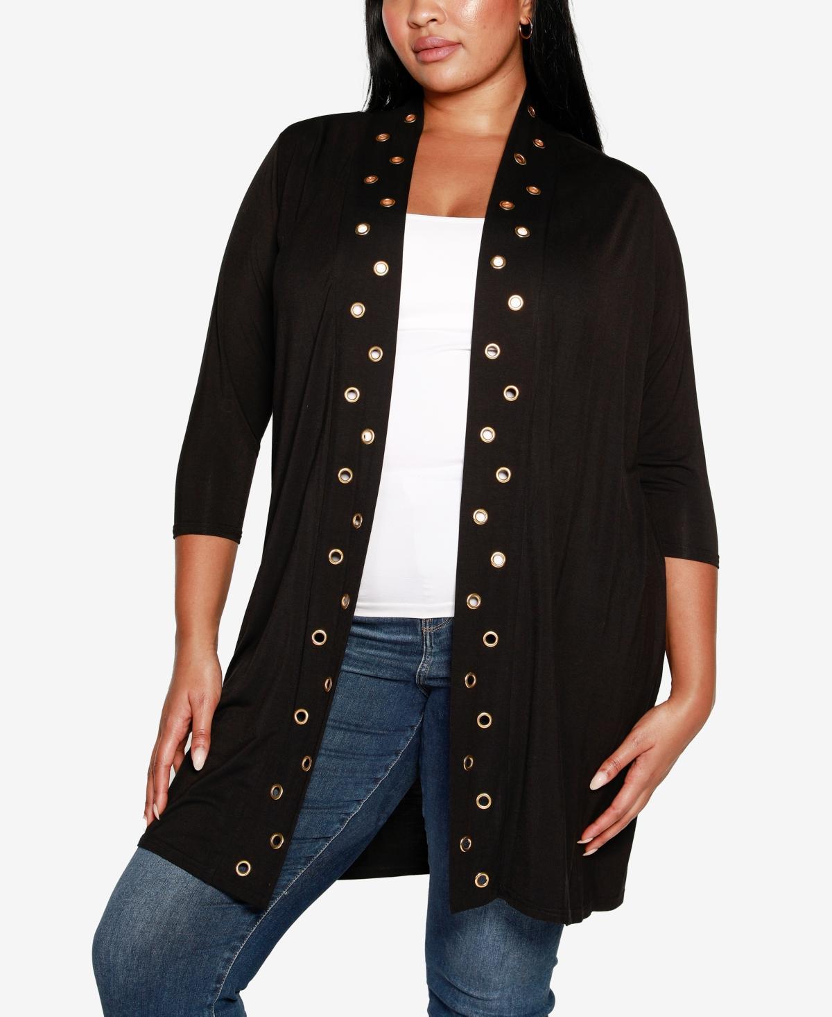 Belldini Plus Size Grommet-Trim Duster Cardigan Product Image