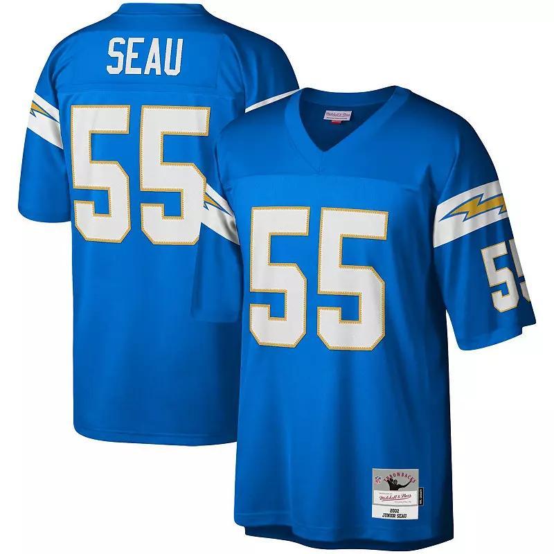 Mens Mitchell & Ness Junior Seau Powder Blue Los Angeles Chargers Big & Tall 2002 Retired Player Replica Jersey Product Image