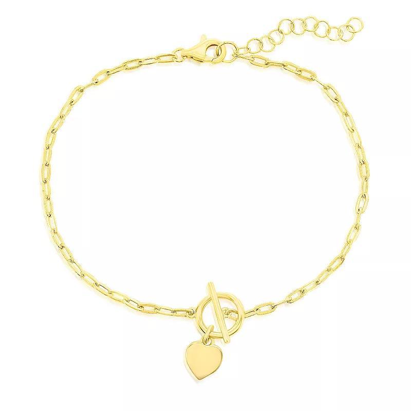 Argento Bella Heart Charm Paper Clip Chain Toggle Bracelet, Womens Gold Tone Product Image