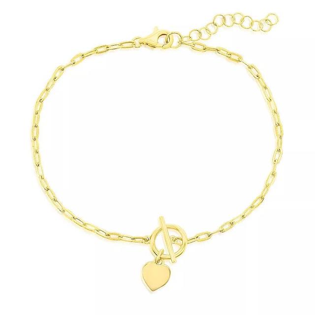 Argento Bella Heart Charm Paper Clip Chain Toggle Bracelet, Womens Gold Tone Product Image