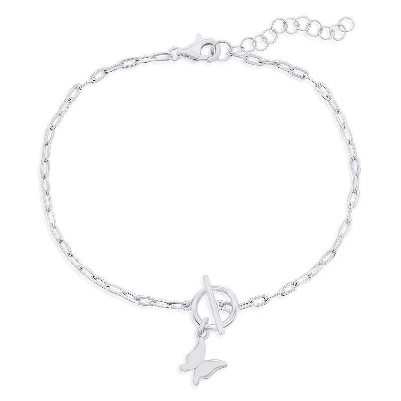 Argento Bella Butterfly Charm Paper Clip Toggle Bracelet, Womens Sterling Silver Product Image