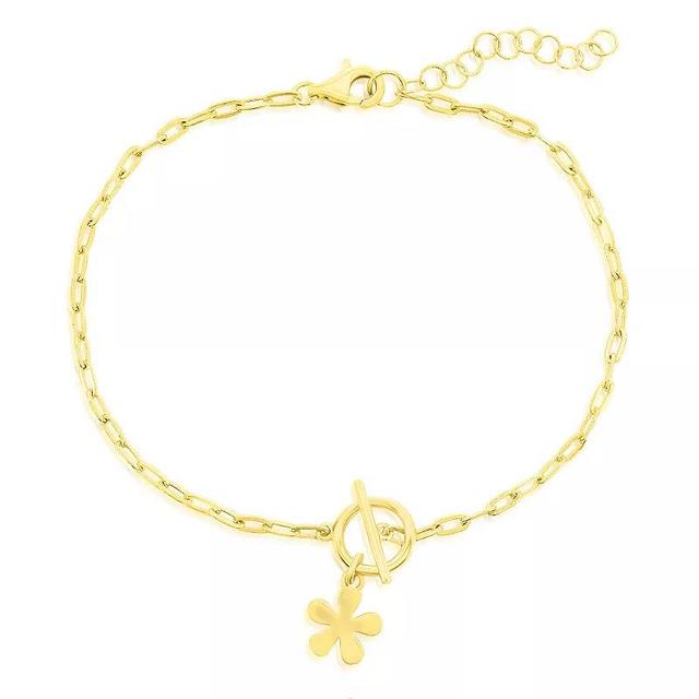 Argento Bella Flower Charm Paper Clip Toggle Bracelet, Womens Gold Tone Product Image