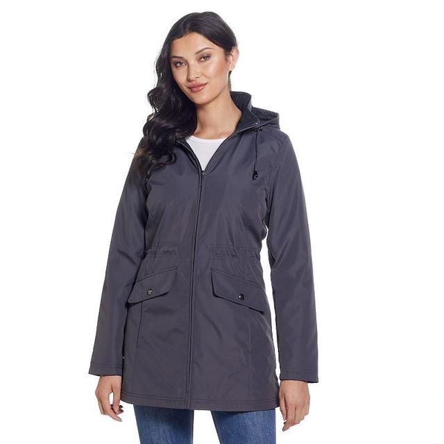 Womens Weathercast Hooded Bonded Rain Jacket Grey Product Image