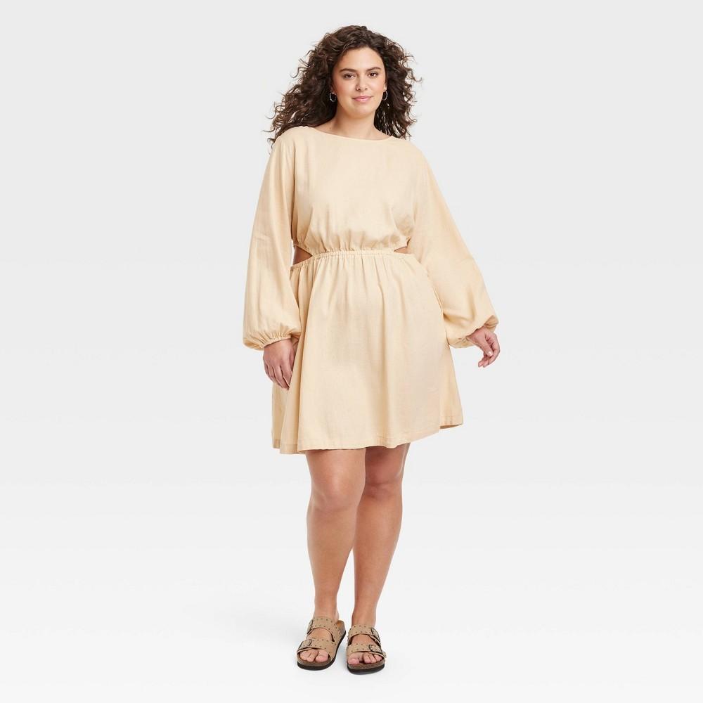 Womens Balloon Long Sleeve Mini A-Line Dress - Universal Thread Tan XXL product image