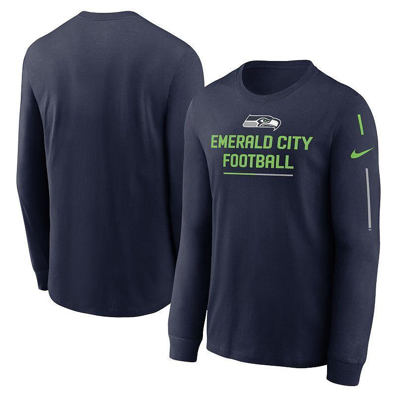 Mens Nike College Navy Seattle Seahawks Team Slogan Long Sleeve T-shirt Product Image