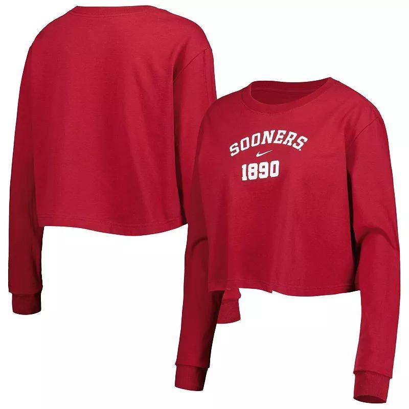 Womens Nike Crimson Oklahoma Sooners Est. Cropped Long Sleeve T-shirt Product Image