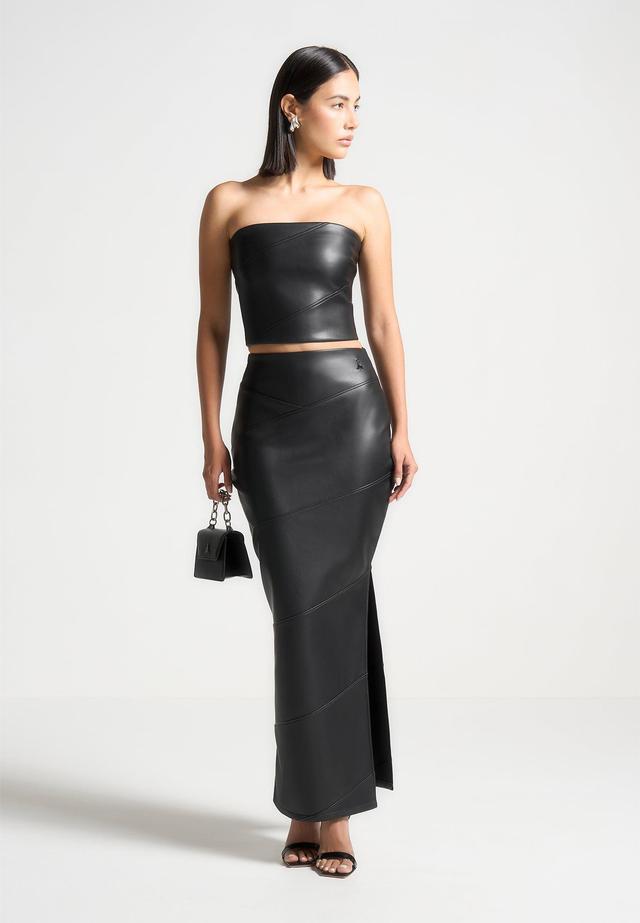 Vegan Leather Midaxi Skirt - Black Female Product Image