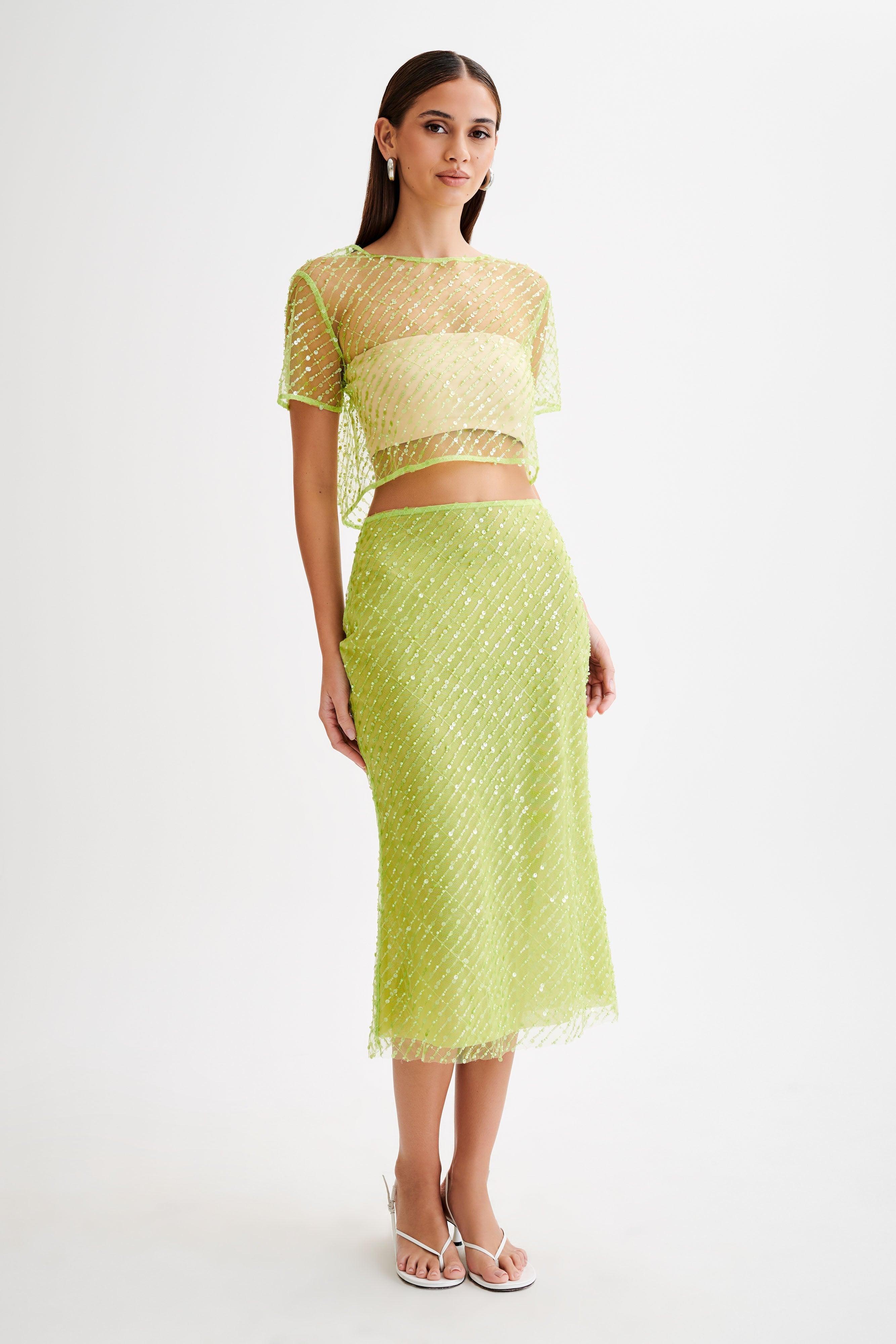 Brynne Sequin Midi Skirt - Parakeet Green Product Image