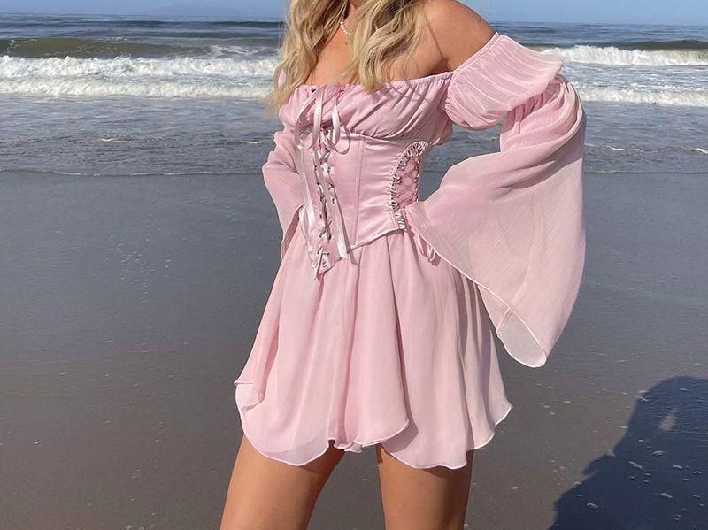 Bell-Sleeve Off-Shoulder Mini Dress Product Image