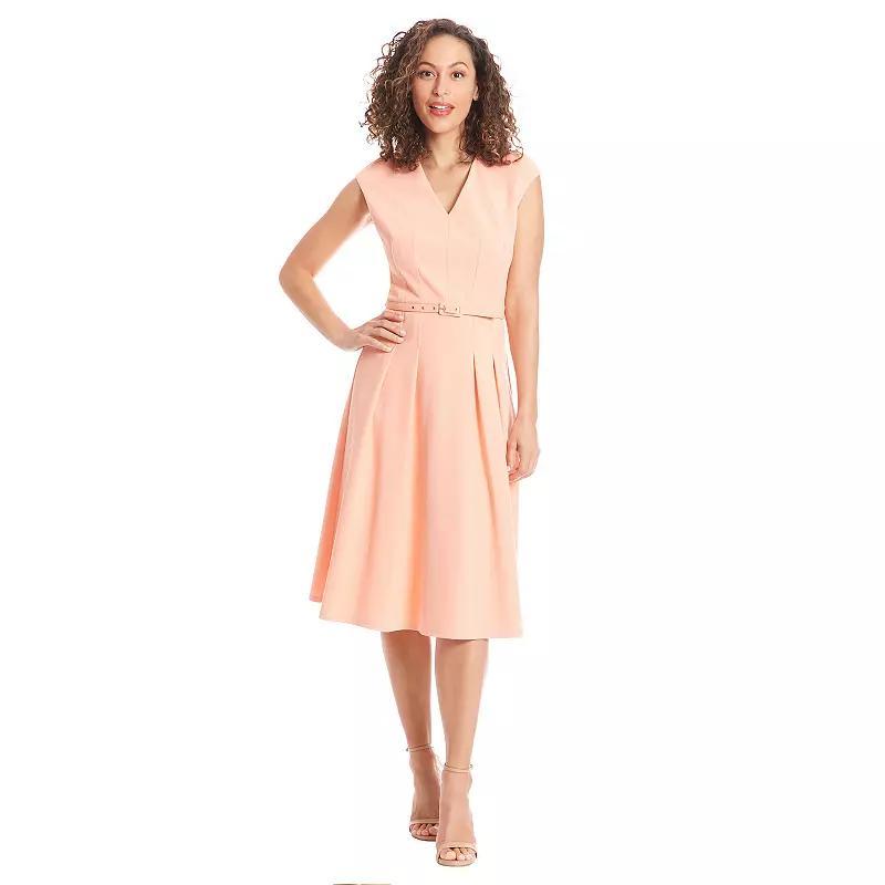 Womens London Times V-Neck Tucked Midi Dress With Belt Pink Product Image