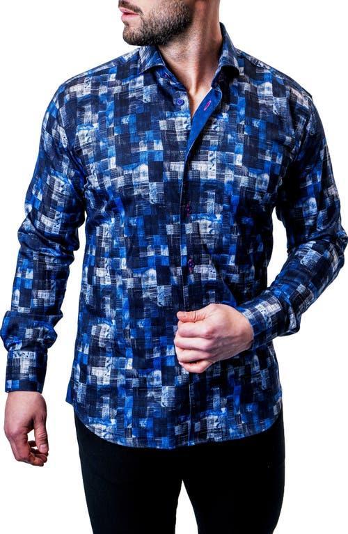 Maceoo Einstein Blurred Gingham Blue Contemporary Fit Button-Up Shirt Product Image