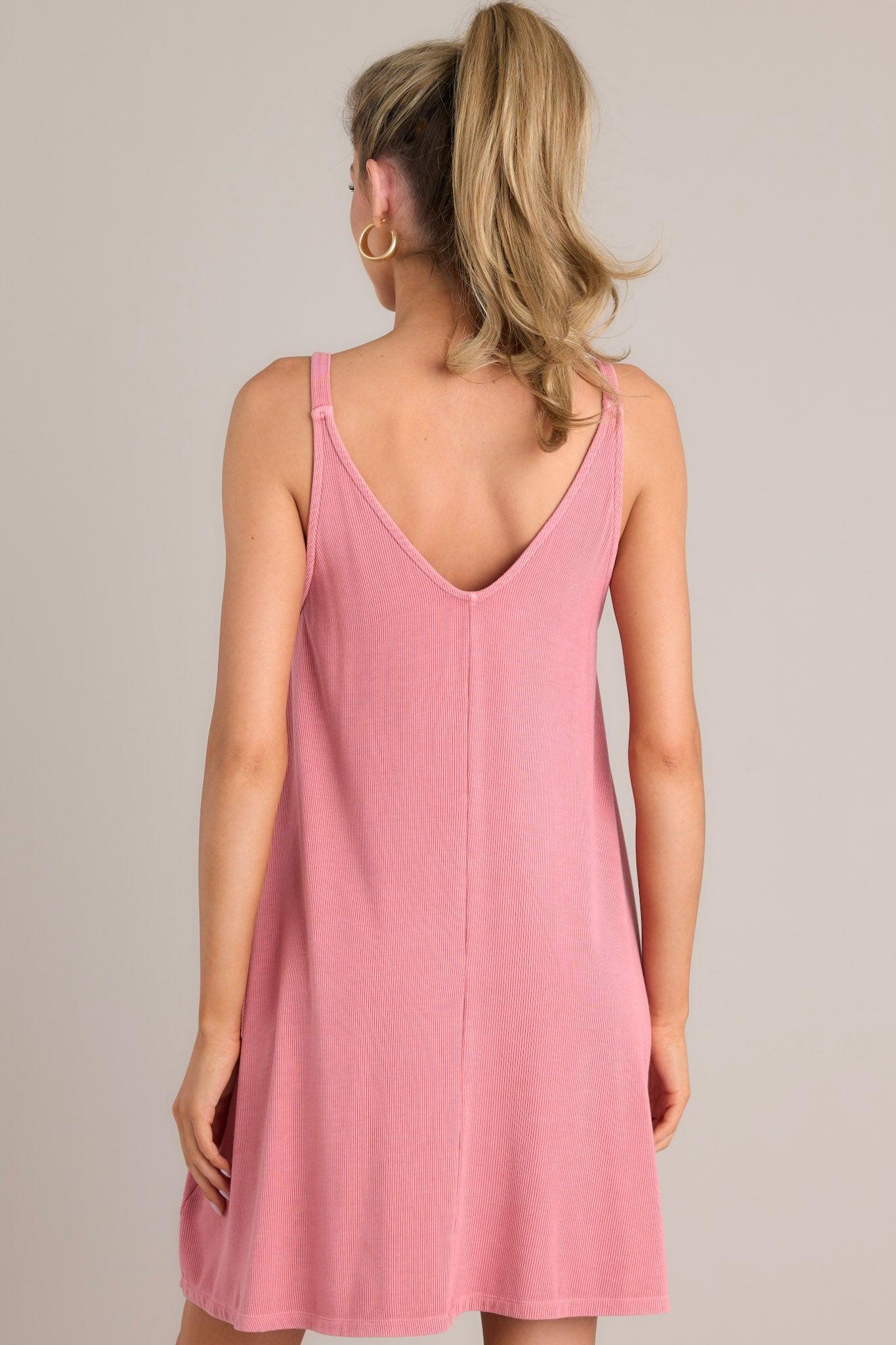 Into The Sky Ribbed Rose Pink Mini Dress Product Image