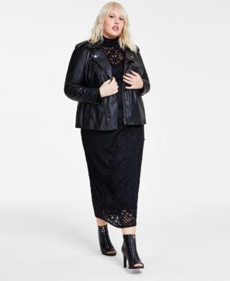 Plus Size Faux-Leather Long-Sleeve Moto Jacket, Created for Macy's Product Image