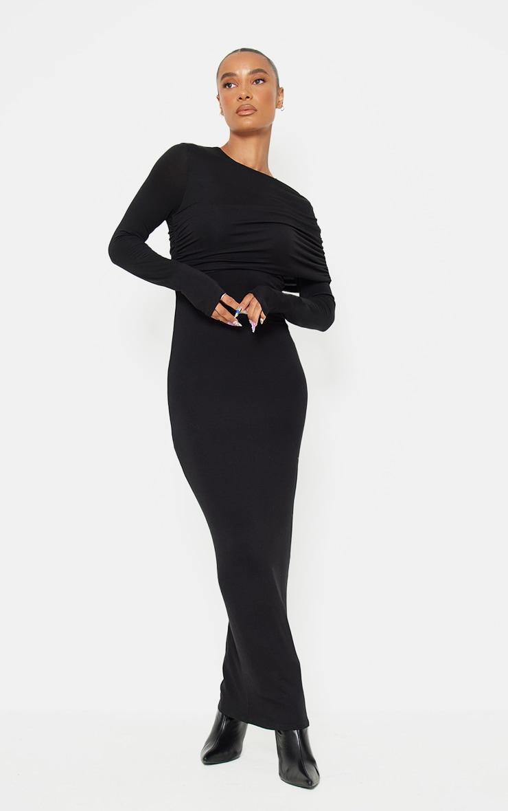 Black Ruched Overlay Long Sleeve Maxi Dress product image