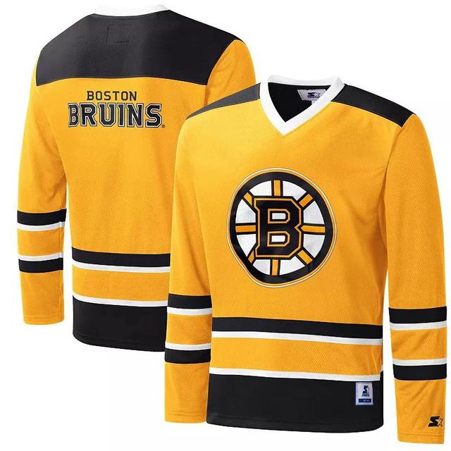 Mens Starter /Black Boston Bruins Cross Check Jersey V-Neck Long Sleeve T-Shirt Product Image