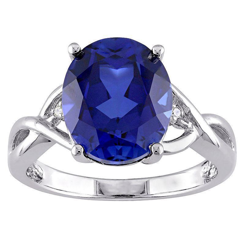 Stella Grace Sterling Silver Lab-Created Sapphire & Diamond Accent Cocktail Ring, Womens Blue Product Image