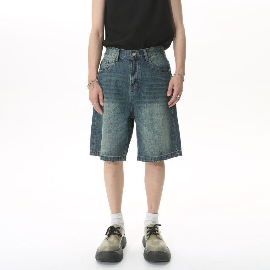 Mid Rise Washed Denim Shorts Product Image