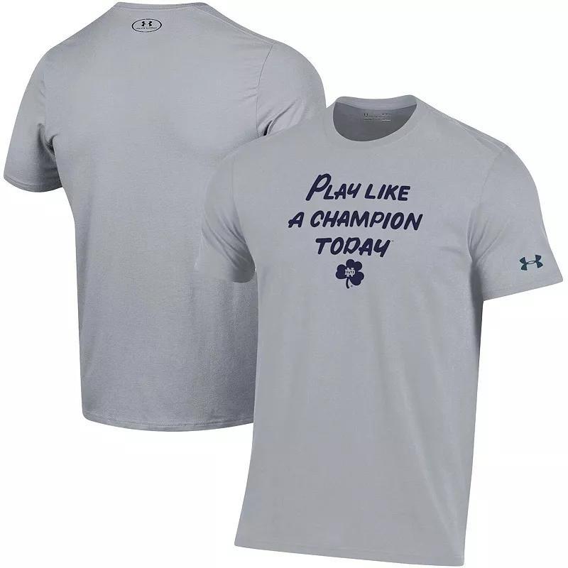 Mens Under Armour Heathered Gray Notre Dame Fighting Irish Play Like A Champion Today Cotton Performance T-Shirt Product Image