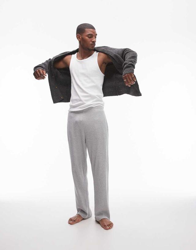 Topman lounge straight leg waffle sweatpants in light gray Product Image