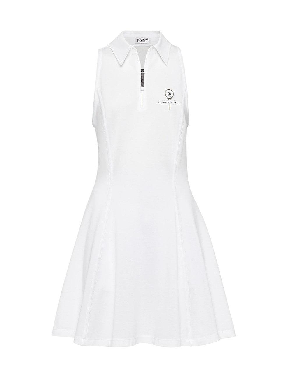 Womens Stretch Cotton Piqu Dress with Shiny Zipper Pull and Tennis Logo Product Image