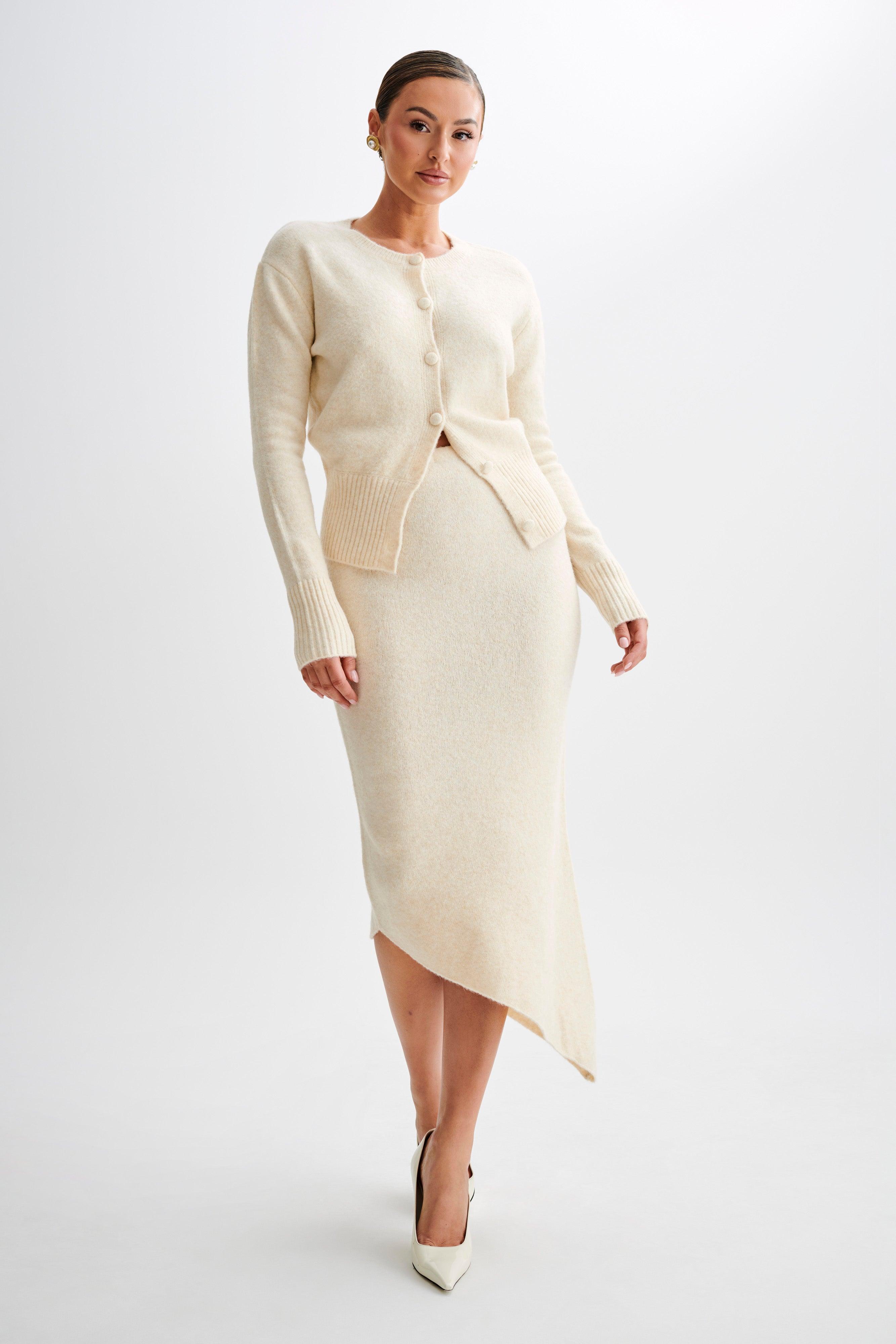 Genevieve Asymmetrical Knit Midi Skirt - Cream Marle Product Image