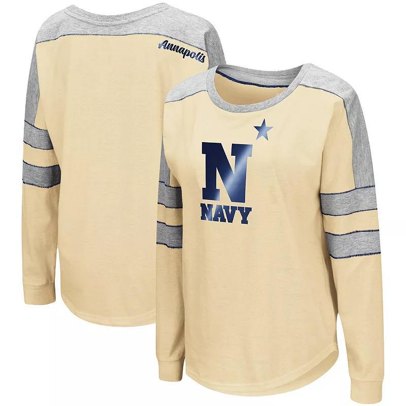 Womens Colosseum Gold Navy Midshipmen Trey Dolman Long Sleeve T-shirt - Gold Product Image