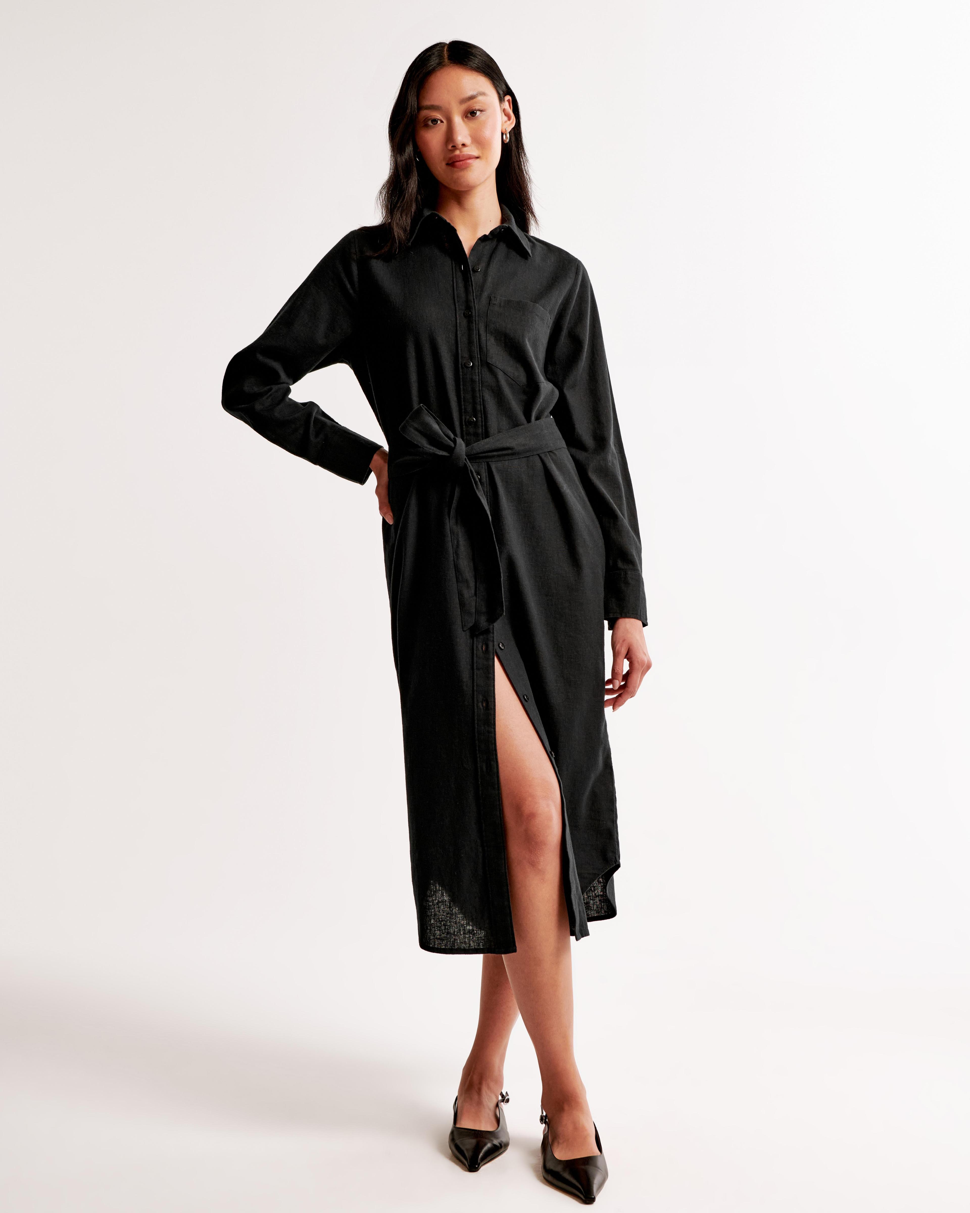 Linen-Blend Midi Shirt Dress product image